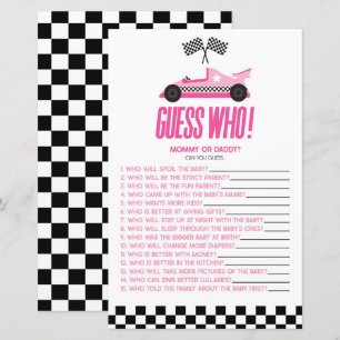 Papier Pink Race Car Devinez Qui Baby shower Jeu
