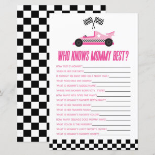 Papier Pink Race Car Qui Connaît Mommy Baby shower Jeu