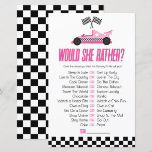 Papier Pink Race Car Voudrait-Elle Plutôt Baby shower Jeu