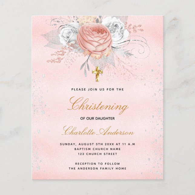 Papier Pink rose floral budget l'invitation (Devant)