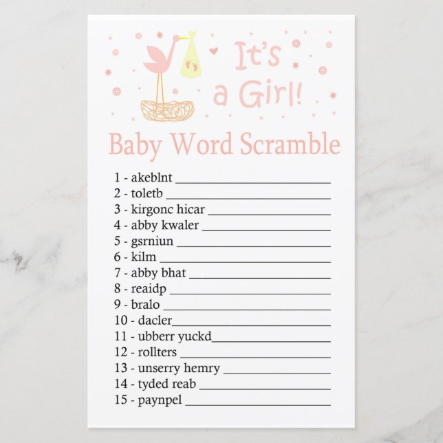 Papier Pink Stork nid Baby jeu de bavardage de mots (Devant)