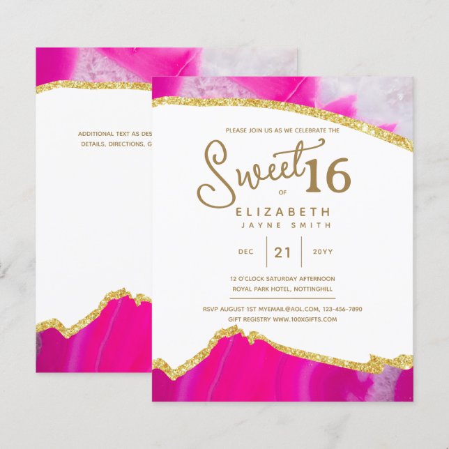 Papier Pink SWEET 16 Moderne Élégant Budget Anniversaire (Devant / Derrière)