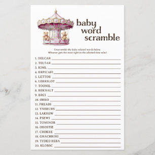 Papier Pink Teddy Bear Baby shower Word Scramble Jeu