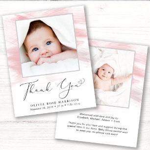 Papier Pink Watercolor Photo Girl Faire-part de naissance