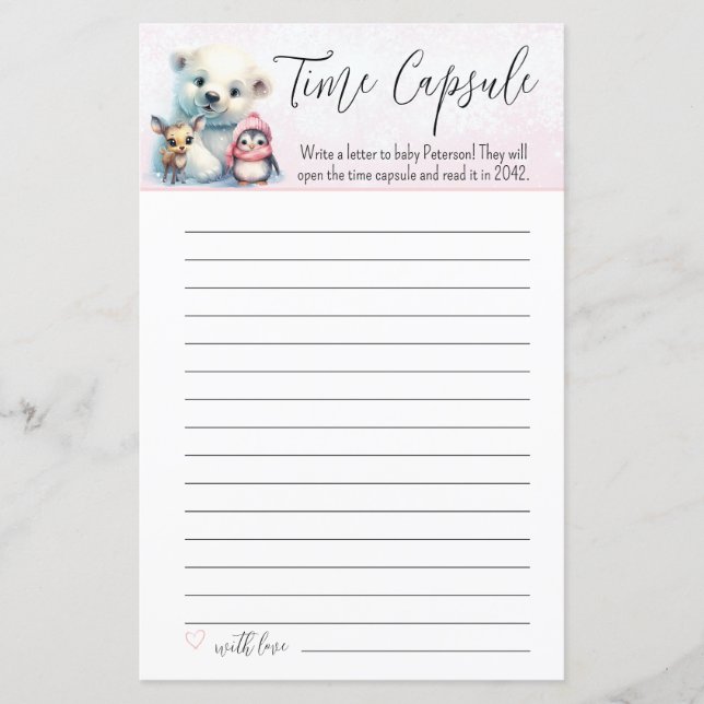 Papier Pink Winter Girl Baby shower temps Capsule jeu (Devant)