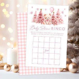 Papier Pink Winter Teddy Ours Bébé Fille Douche Jeu Bingo
