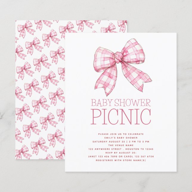 Papier Pique-nique sur le Baby shower rose En vichy Bow (Devant / Derrière)