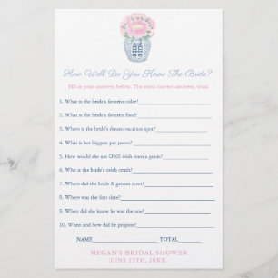 Papier Pivoines roses Qui connaît le mieux la mariée Feui