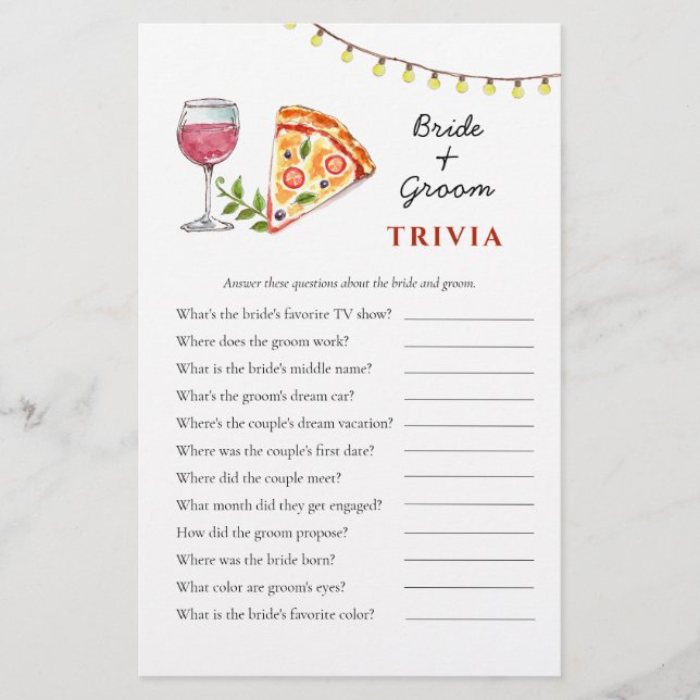 Papier Pizza et Fête des mariées de vin Jeux Trivia (Devant)