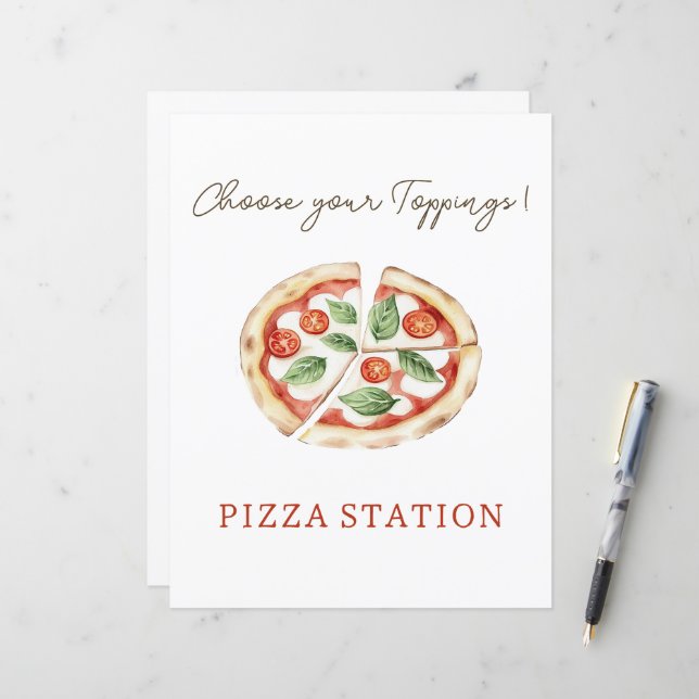 Papier Pizza Station Custom Table Sign (Devant/Arrière en situation)
