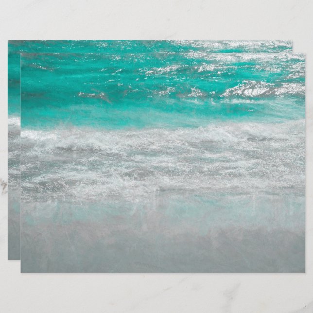 Papier Plage Côte Turquoise Océan Vagues Art Tropical (Devant / Derrière)
