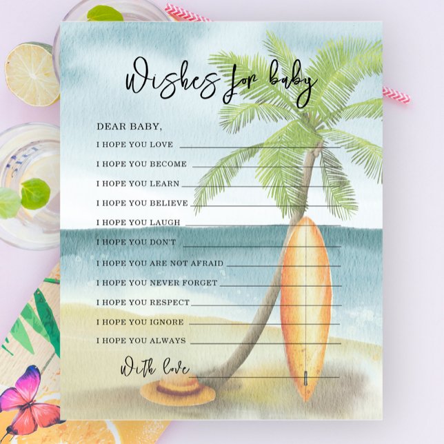 Papier Plage de surf d'aquarelle - souhaits pour bébé (Créateur téléchargé)