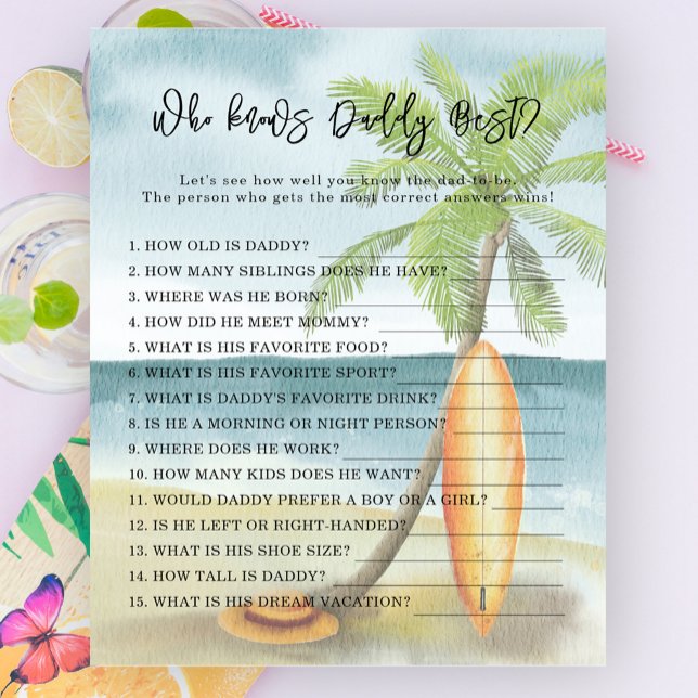 Papier Plage de surf -  Jeu Qui connaît le mieux papa (Créateur téléchargé)