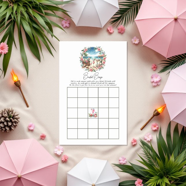 Papier Plage Pique-Nique Fête des mariées Jeu de Bingo (Beach Picnic Bridal Shower Bingo Game)