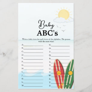 Papier Plage thème Baby Abc jeu de baby shower