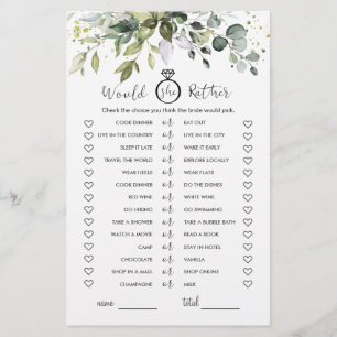 Papier Plairait-elle à Eucalyptus Fête des mariées jeu