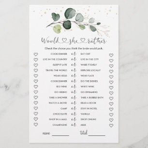 Papier Plairait-elle à Eucalyptus Fête des mariées jeu