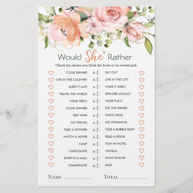 Papier Plairait-elle Floral Folial Fête des mariées Jeu (Devant)