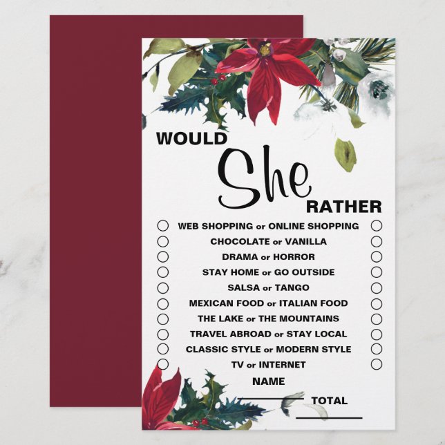 Papier Plairait-elle Noël Floral Jeu nuptial (Devant / Derrière)