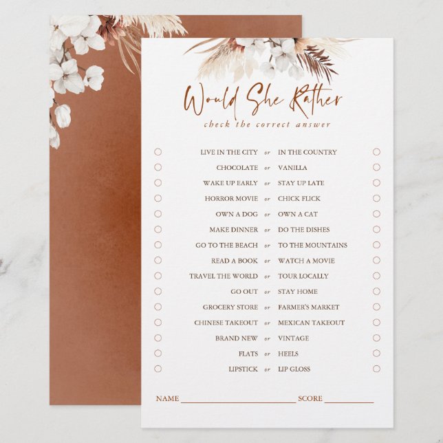 Papier Plairait-Elle Plutôt Terracotta Floral Bride Jeu (Devant / Derrière)