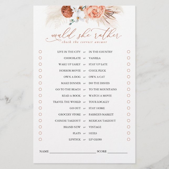 Papier Plairait-Elle Plutôt Terracotta Floral Bride Jeu (Devant)