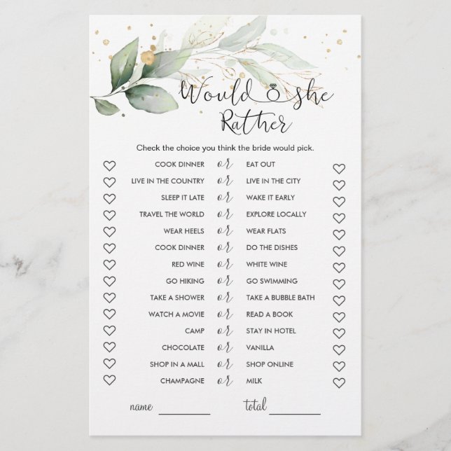Papier Plairait-Elle Plutôt Verdure Fête des mariées Jeu (Devant)
