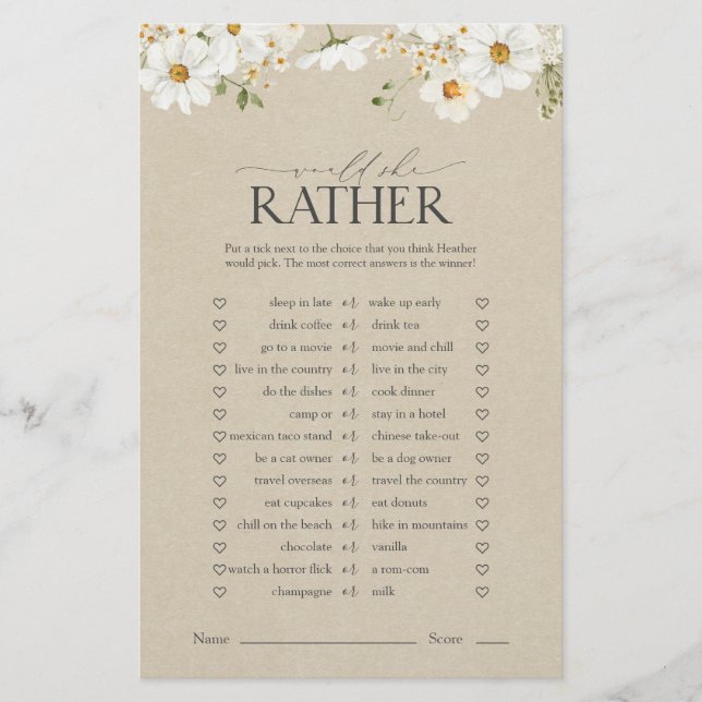 Papier Plairait-Elle Rustique Fête des mariées Daisy Jeu (Devant)