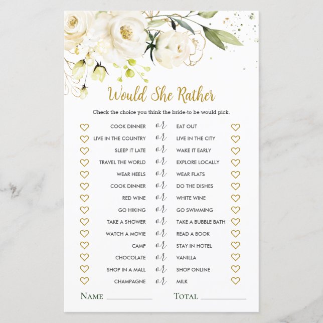 Papier Plairait-elle White Roses Fête des mariées Jeu (Devant)
