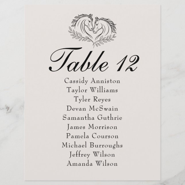 Papier Plan de table de mariage Western Country Cheval Ru (Devant)