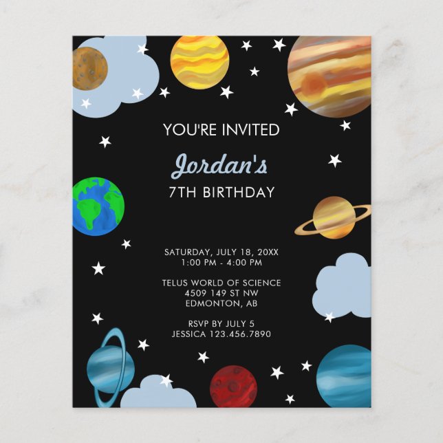 Papier Planètes budgétaires Anniversaire Espace extra-atm (Devant)