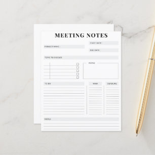 Papier Planificateur de notes de réunion professionnelle