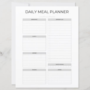 Papier Planificateur de repas quotidien Cuisine minimal