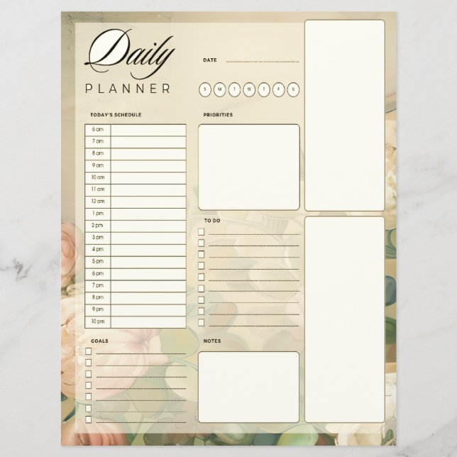 Papier planificateur quotidien roses anciennes (Devant)