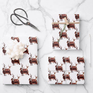 Papier plat à enveloppement de cerfs en blanc