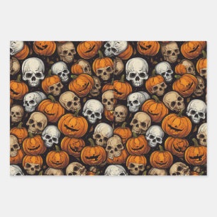 Papier plat citrouille d'emballage Halloween crâne