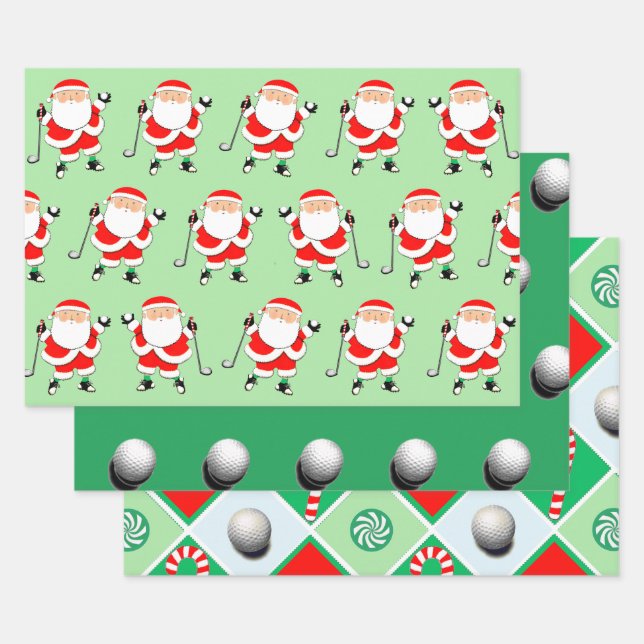 Papier plat d'enveloppement de Noël de golf Jeu de (Lot)