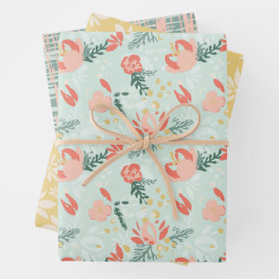 Papier plat Festif Floral Wrapper Set de 3 feuille