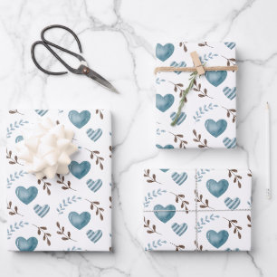 Papier plat papier enveloppant au coeur bleu Jeu d