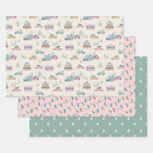 Papier plat rétro à enveloppement de Noël Jeu de 3 (Lot)
