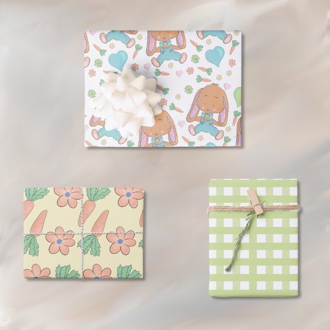 Papier plat Whimsical Pâques (Whimsical bunny theme wrapping paper sheets .)