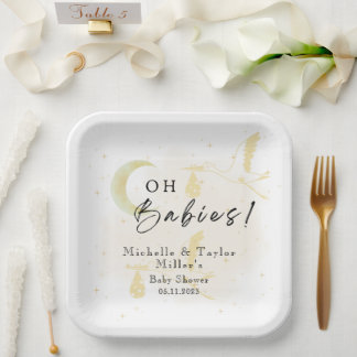 Papier Platte Oh Babies! Stickers Stork Twins Neut Pappteller