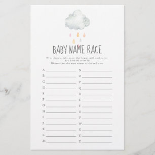 Papier Pluie Nuage Fille Baby shower Bébé Nom Course Jeu