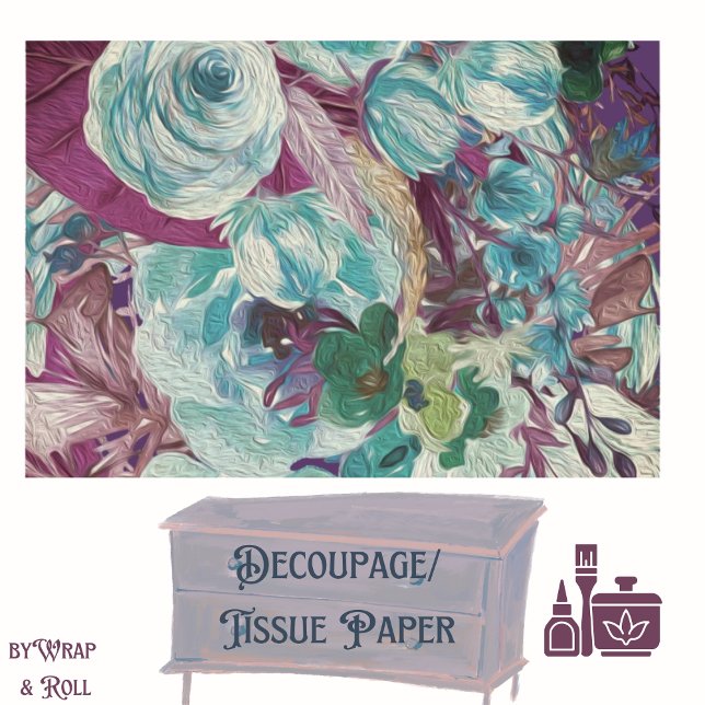 Papier Plum à fleurs, Turquoise, Doux blanc Tissu Découpa (Créateur téléchargé)