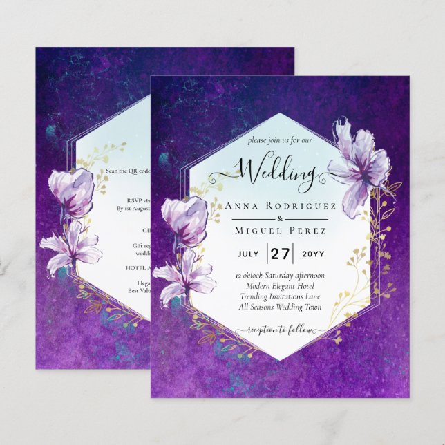 Papier Plum budget violet Mariage floral (Devant / Derrière)