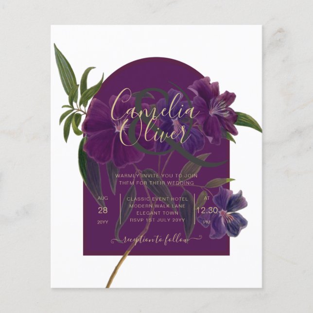 Papier Plum d'aubergine Purple Floral Forêt Mariage vert (Devant)