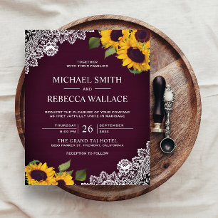 Papier Plum Lace Sunflower Budget Faire-part de mariage