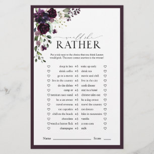 Papier Plum Purple Aquarelle Florale Fête des mariées Jeu