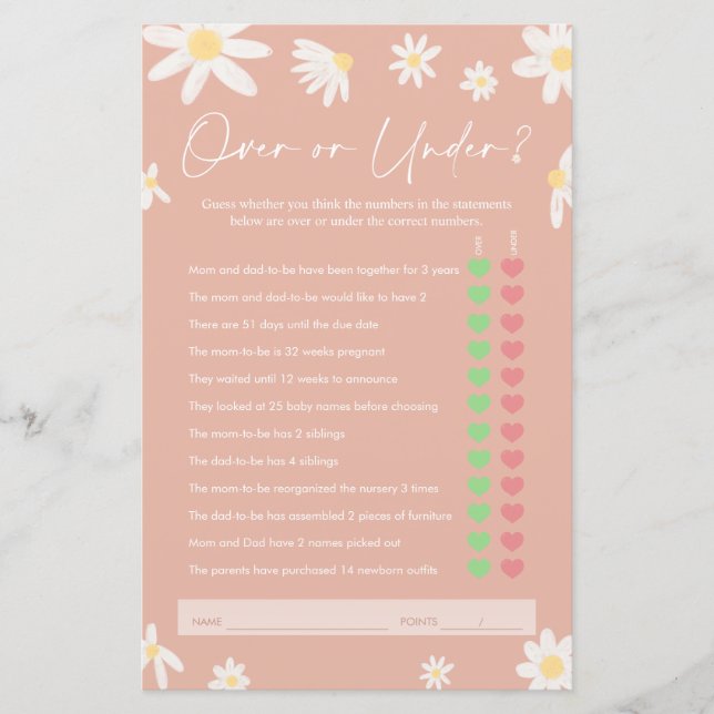 Papier Plus ou moins de jeu, Baby shower de marguerite ro (Devant)