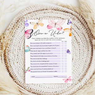 Papier Plus ou moins de jeu, Baby shower papillon jeu
