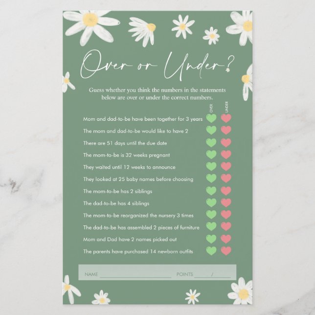 Papier Plus ou moins de jeu, Sage Green Baby shower jeu (Devant)